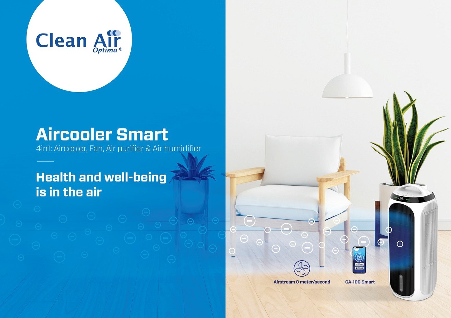 Rafraîchisseur d'air, purificateur d'air, humidificateur et ventilateur  4en1 CA-106 Smart